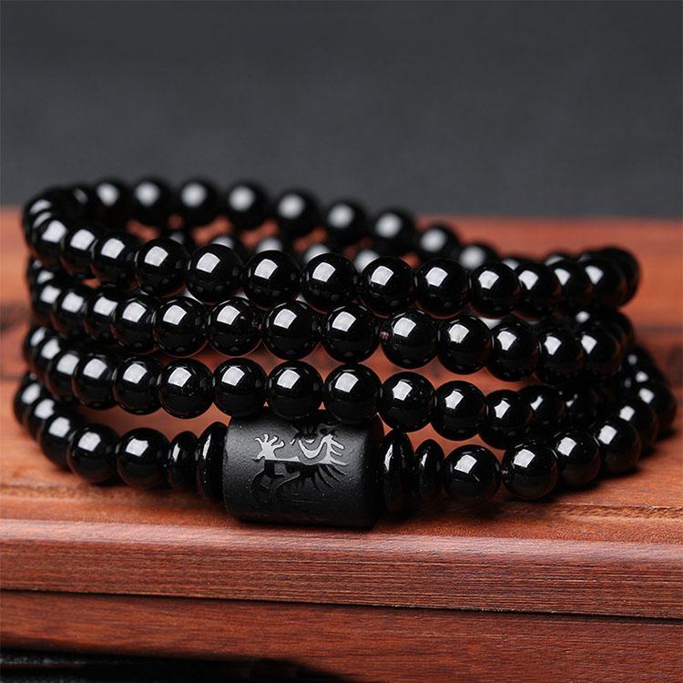 Drachen und Phoenix Obsidian Wickelarmband - Ehrlichkeit & Unendliche Liebe