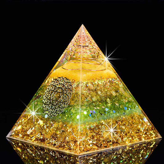 01"Viel Glück im Jahr" Citrin Peridot Orgonit-Pyramide