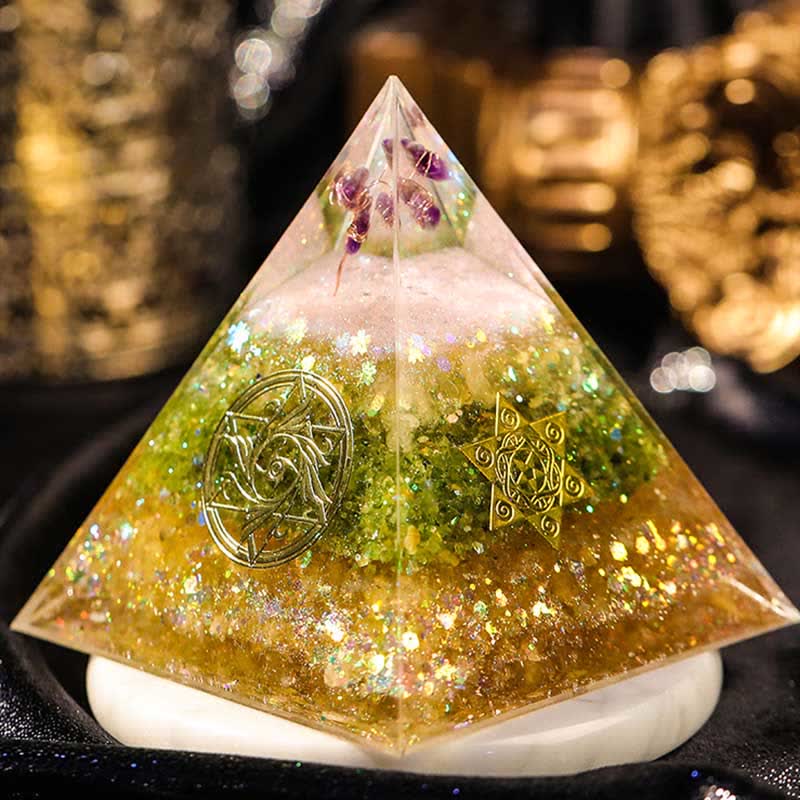 Amethyst Peridot Citrin Orgonit-Pyramide