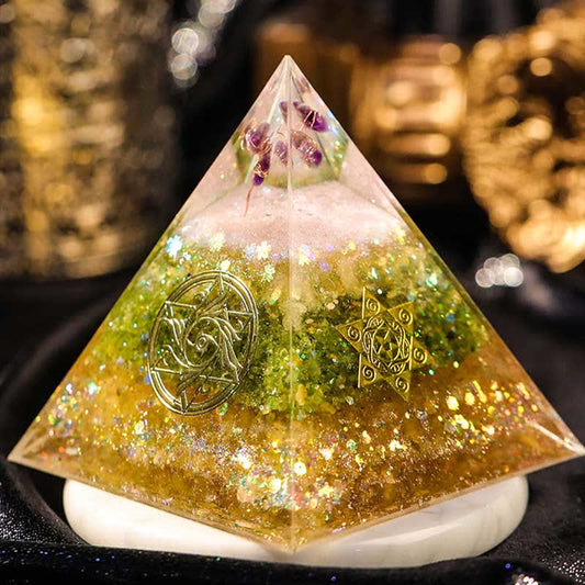 Amethyst Peridot Citrin Orgonit-Pyramide