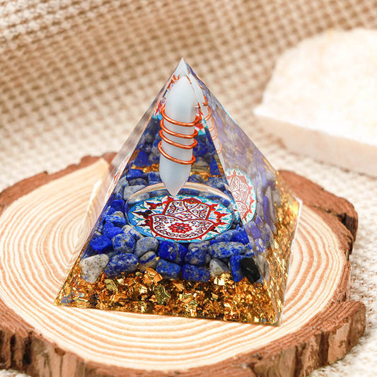 Aquamarine Pillar With Lapis Lazuli Hamsa Orgonit-Pyramide