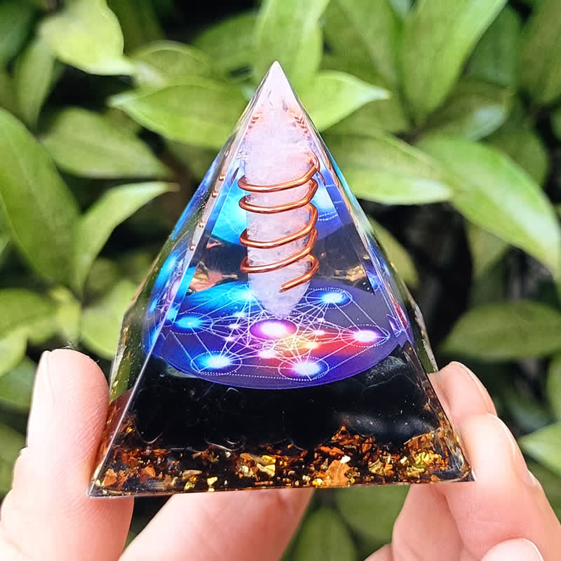 Clear Crystal Obsidian Metatron's Cube Orgonit-Pyramide – Schutz & Klarheit