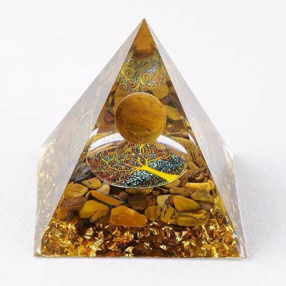 Orgonit-Pyramide aus Tigerauge mit Baum-des-Lebens-Symbol – handgefertigt in Brasilien
