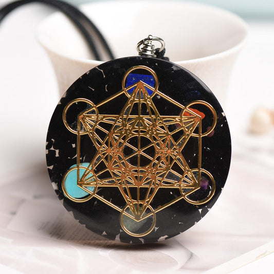 Schwarze-Turmalin-Metatron-Würfel Orgonit-Schutz-Halskette