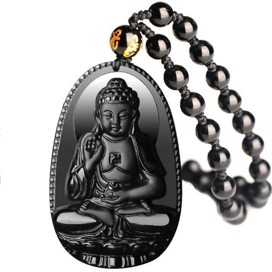 Schwarzer_Obsidian_Buddha_Halskette_Schutz_Mut