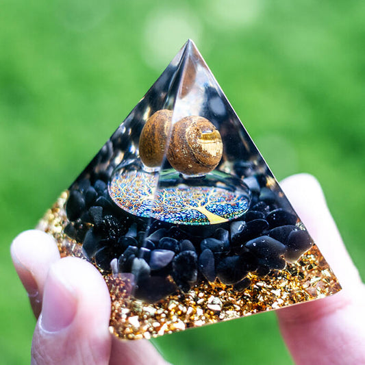 Tigerauge-Obsidian-Orgonit-Pyramide