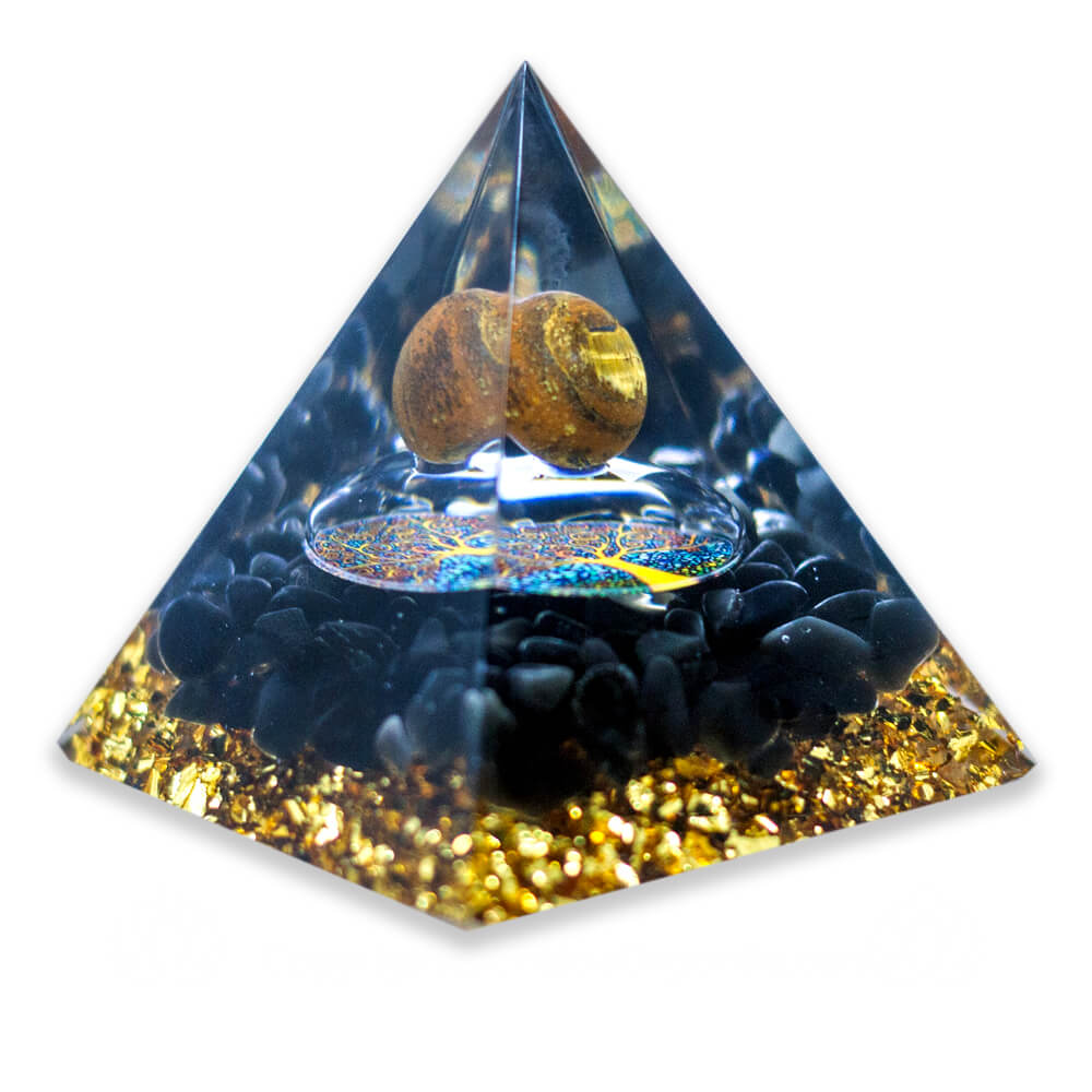 Tigerauge-Obsidian-Orgonit-Pyramide-Einzigartig-Handgefertigt