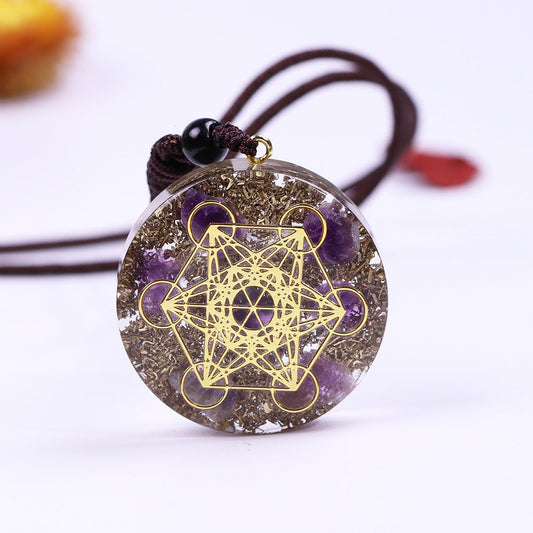 Metatrons-Würfel-Amethyst-Kristall-Anhänger-Halskette