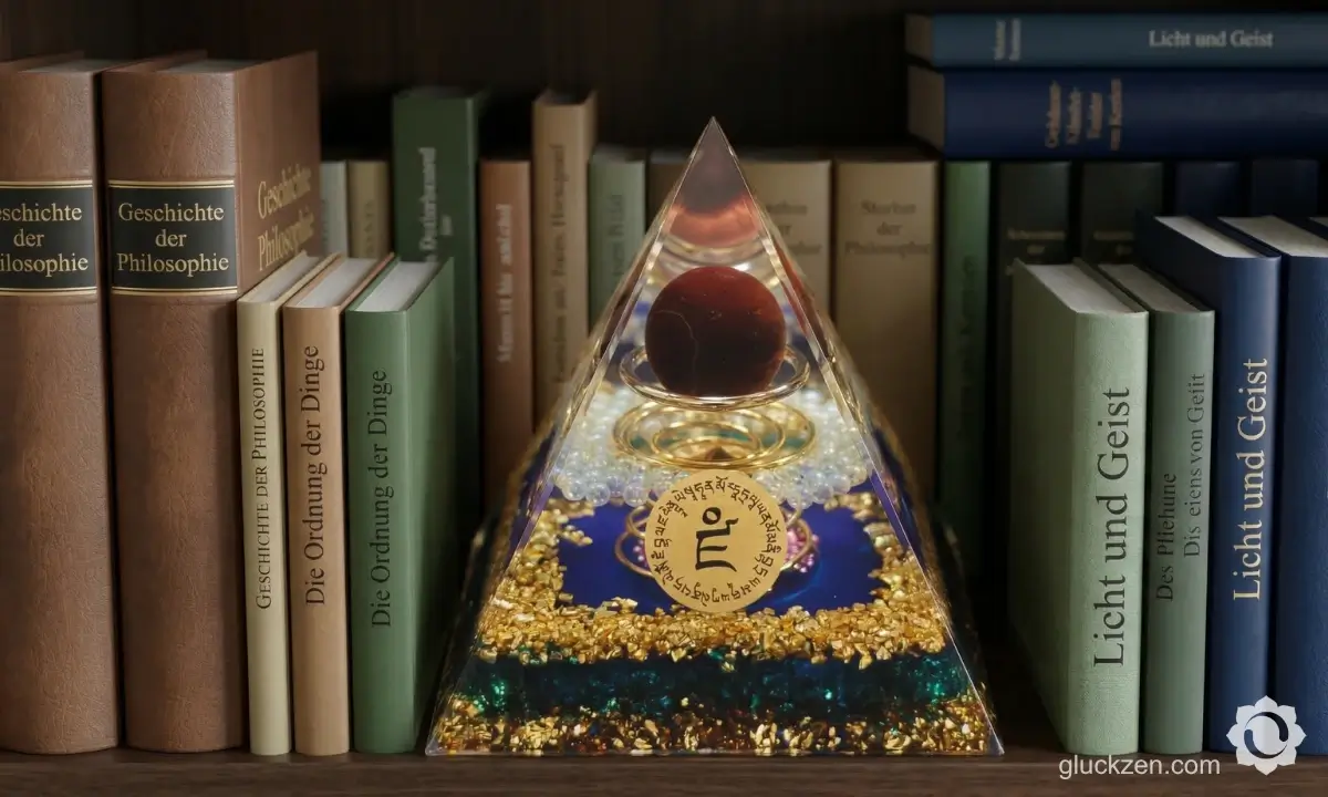 viele-Meter-deckt-eine-15cm-Orgonit-Pyramide-ab-Bücherregale