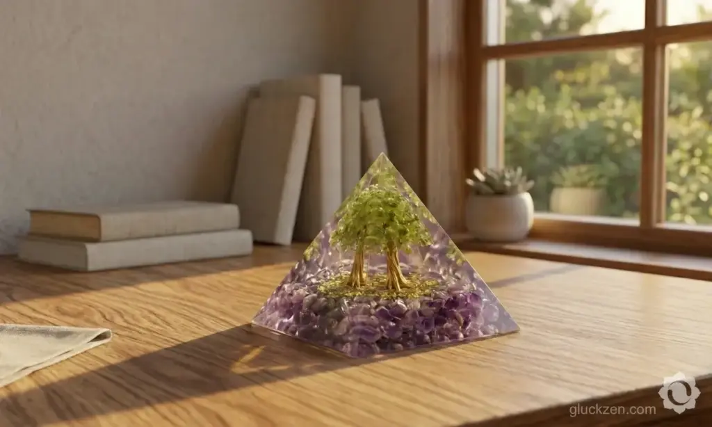 Orgonit-Pyramide-Konzentration-beim-Arbeiten-amethyst