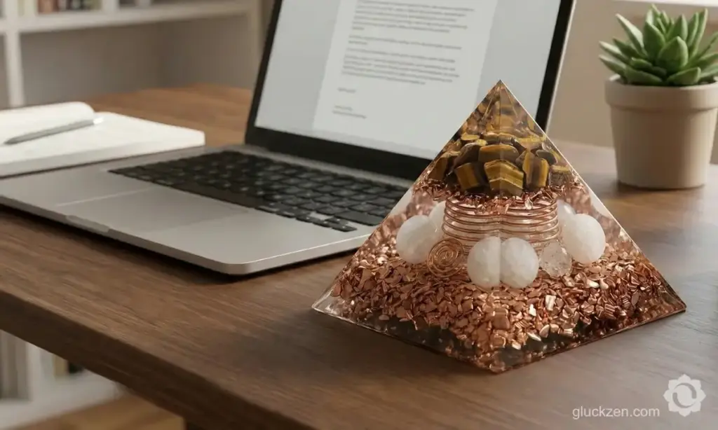 Orgonit-Pyramide-Konzentration-beim-Arbeiten-MacBookPro