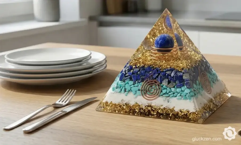 Orgonit-pyramide-in-Esstisch