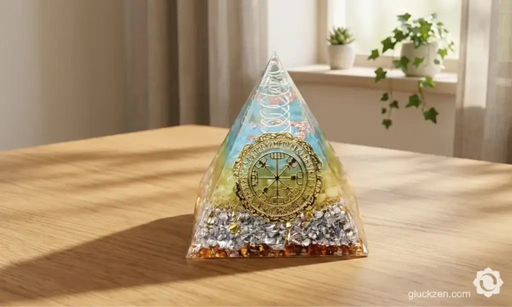 Orgonit-Pyramide-Vegvísir-Wikingerkompass-Bergkristall-Aquamarin-Citrin