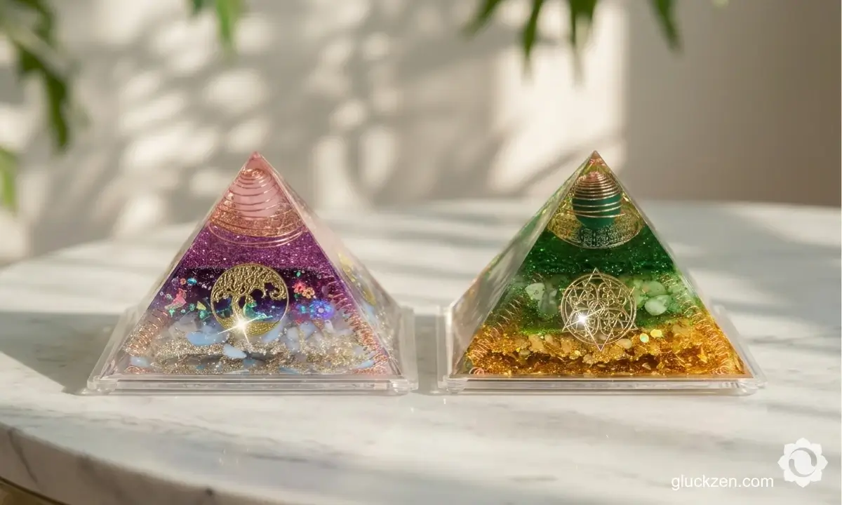 Amethyst-Tigerauge-Orgonit-Pyramide
