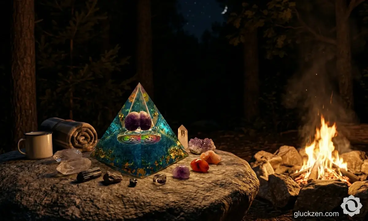 Orgonit-pyramide-beim-camping-fire