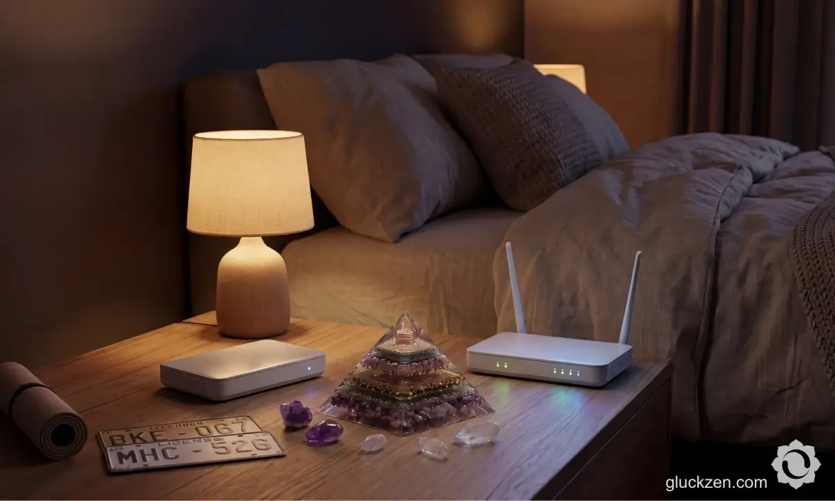 Orgonit-Pyramide-neben-dem-WLAN-Router